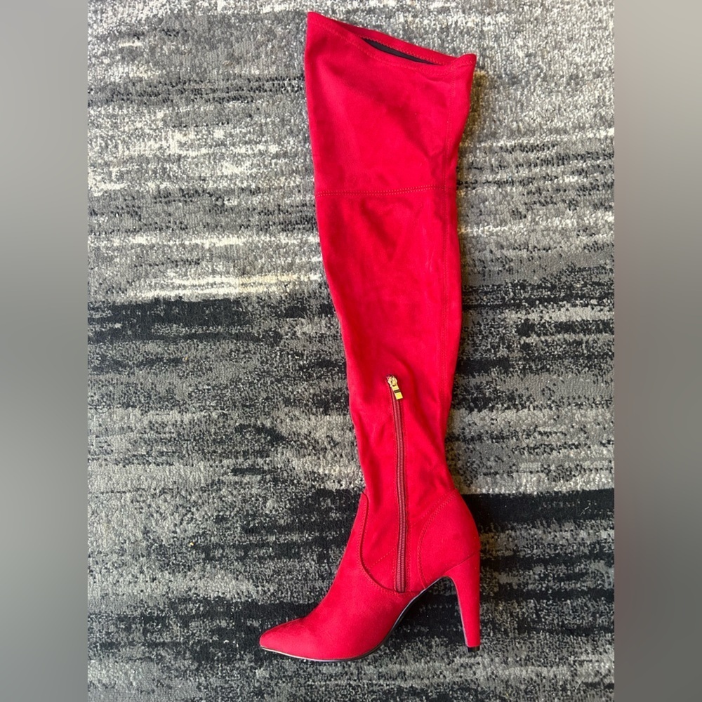 DREAM PAIRS Red Suede Over The Knee Boot With Heel - Picture 8 of 16